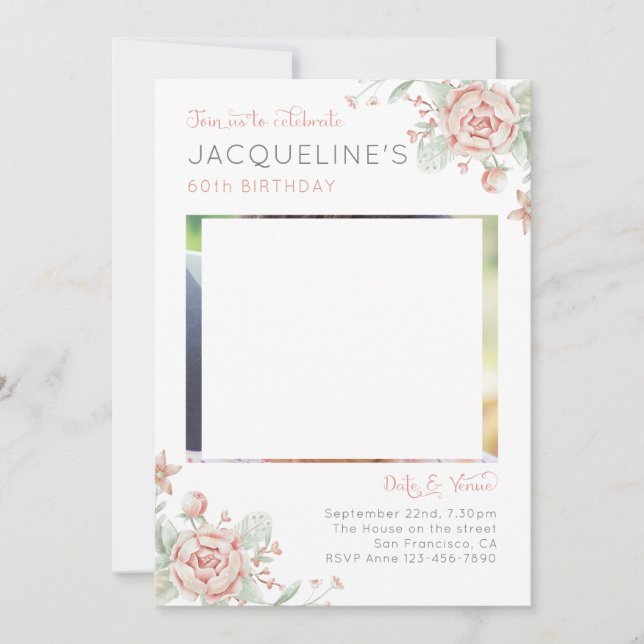 Feminine Floral 60e anniversaire Invitation (Devant)
