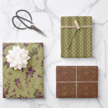 Feminine Floral and Stripes Wrapping Paper Sheet<br><div class="desc">A lovely set for birthdays and weddings with beautiful, feminine wisteria flowers, sprigs, petals, and leaves in a tossed pattern. To complement the set, a chic stripe, and simple floral design make your gifts look as special as they are. Purple, sage green, and sienna brown Feminine Floral and Stripes Wrapping...</div>