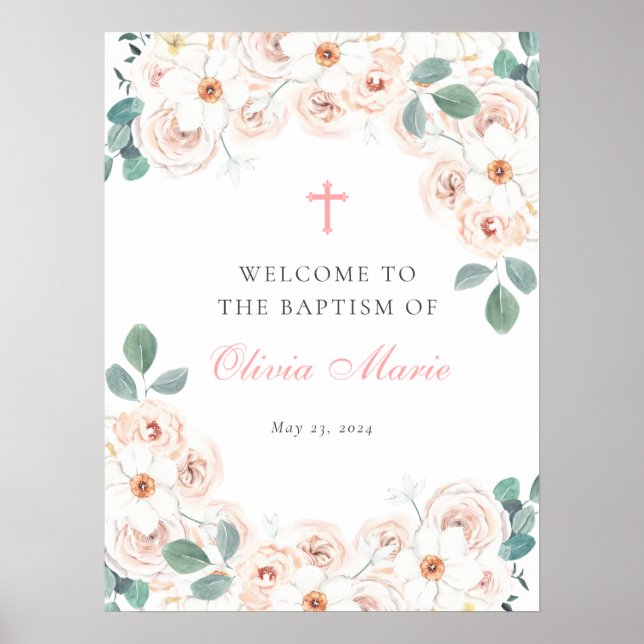 Feminine Floral Baptism Welcome Poster (Front)