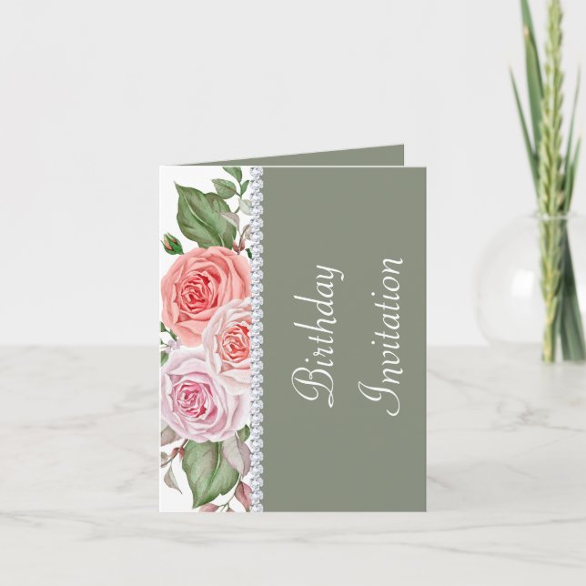 Feminine Floral & Diamond 30th Birthday Invitation (Front)