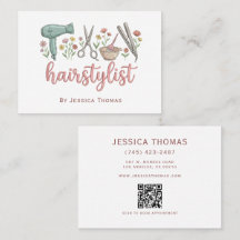 Feminine Floral Hairstylist QR Code Business Card