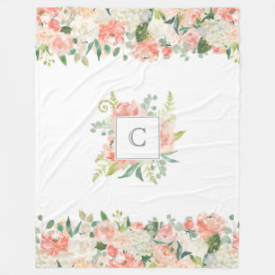 Feminine Floral Pattern with Your Monogram Fleece Blanket