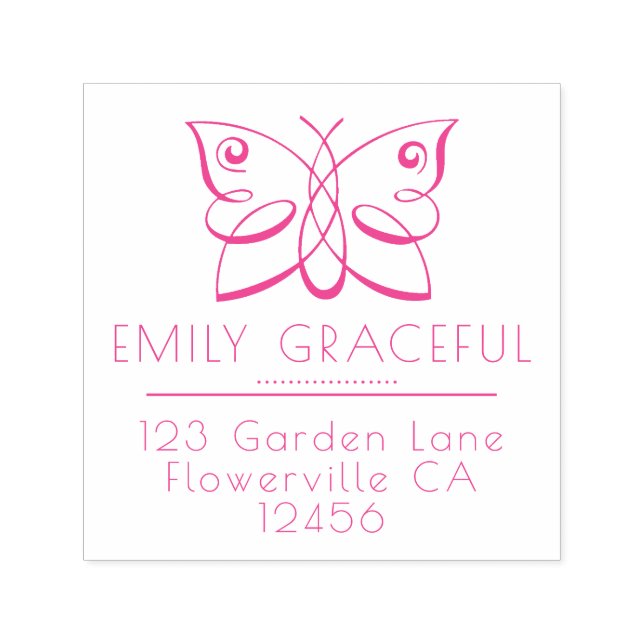 Feminine Flourished Butterfly Return Address Self-inking Stamp (Design)