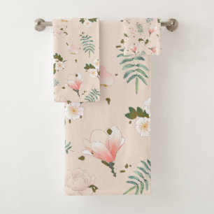Feminine flower pattern in pink l Pastel Garden  Bath Towel Set