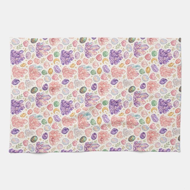 Feminine Gemstone Seamless Pattern Kitchen Towel (Horizontal)