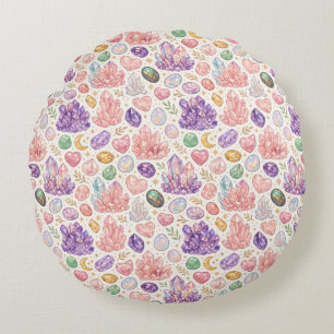 Feminine Gemstone Seamless Pattern Round Pillow