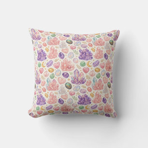 Feminine Gemstone Seamless Pattern Throw Pillow