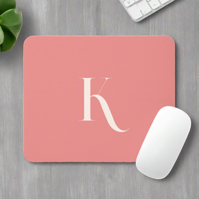 Feminine Girly Blush Pink Typography Initial Name Mouse Pad (Creator Uploaded)