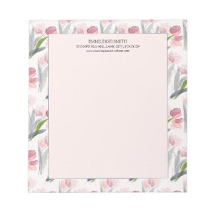 Feminine Girly Blush Pink Watercolor Floral White Notepad
