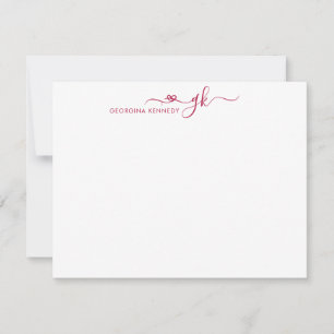 Feminine Girly Heart Script 2 Monogram Burgundy Card