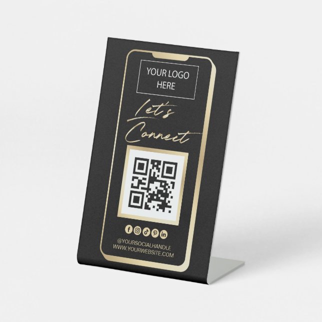 Feminine Girly QR Code Scan to Connect Social Logo Pedestal Sign (Front)