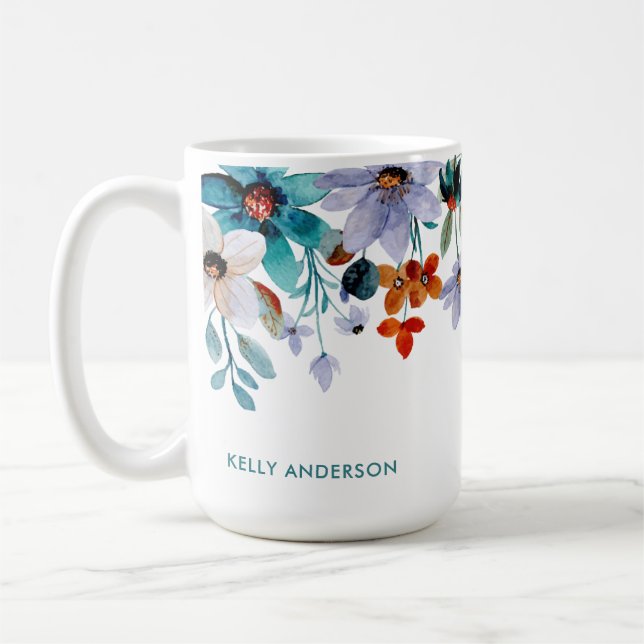 Feminine Girly Tropical Foliage Pattern Coffee Mug (Left)