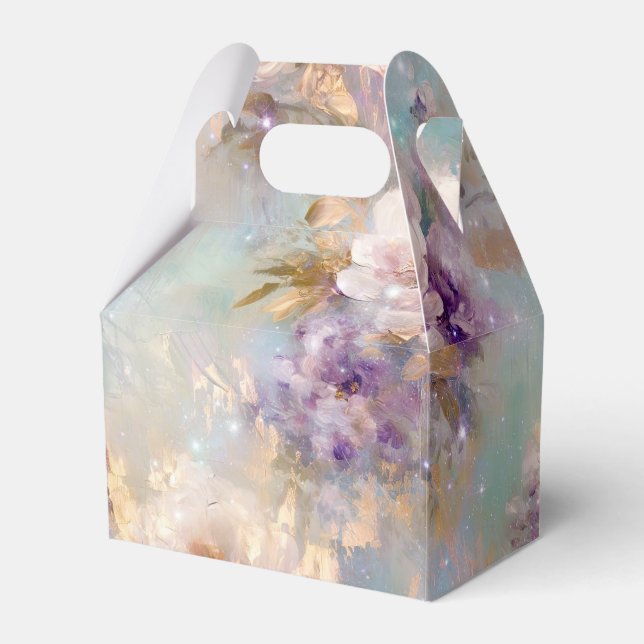 Feminine Gold Purple White Flowers Favor Box (Front Side)