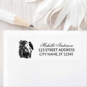 Feminine Gothic Witch and Raven  Return Address   