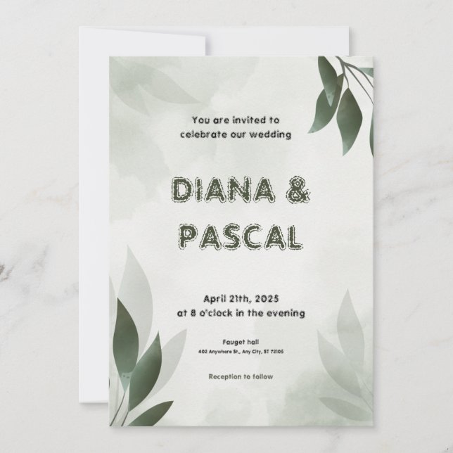 Feminine Green Wedding Invitation (Front)