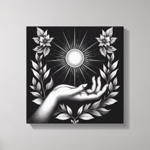Feminine Hand Holding Radiant Sun Illustration Canvas Print