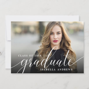 Feminine Hand Lettered Script Photo Graduation Announcement