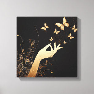 Feminine Hand Releasing Butterflies Art Canvas Print