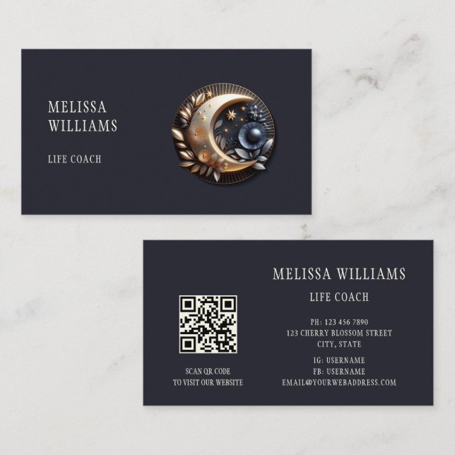 Feminine Life Coach 3D Moon Business Card (Front/Back)