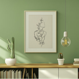 Feminine Line Art Portrait Botanical Minimalist Canvas Print