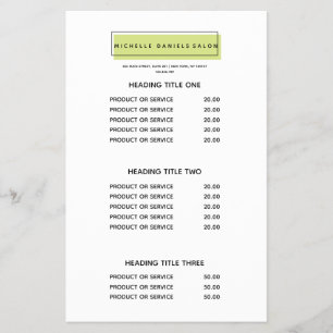 Feminine Logo Green Salon Pricing & Services Flyer