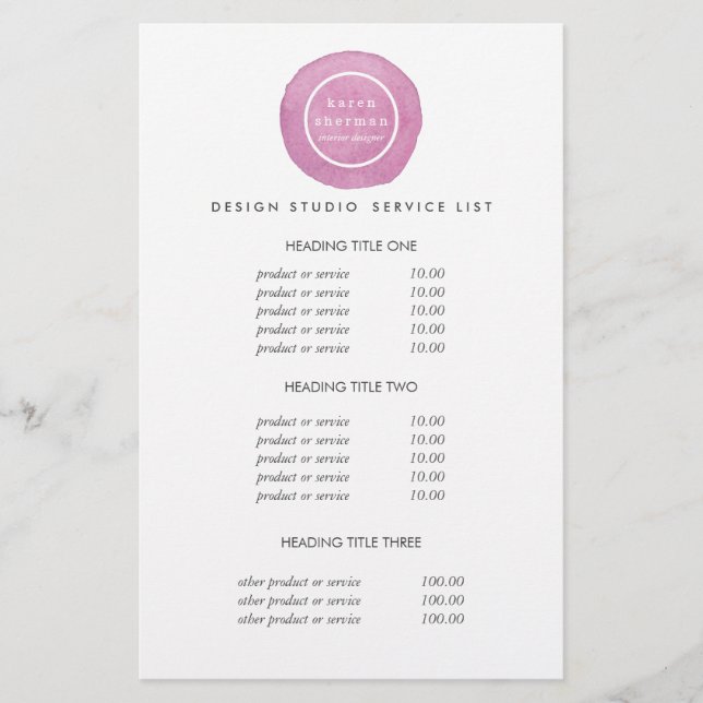 Feminine logo purple  | Pricing & Services Flyer (Front)