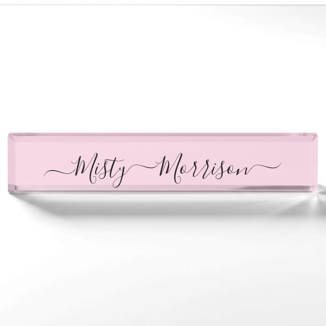 Feminine Minimalist Modern Pink Script Custom Name Nameplate (Front)