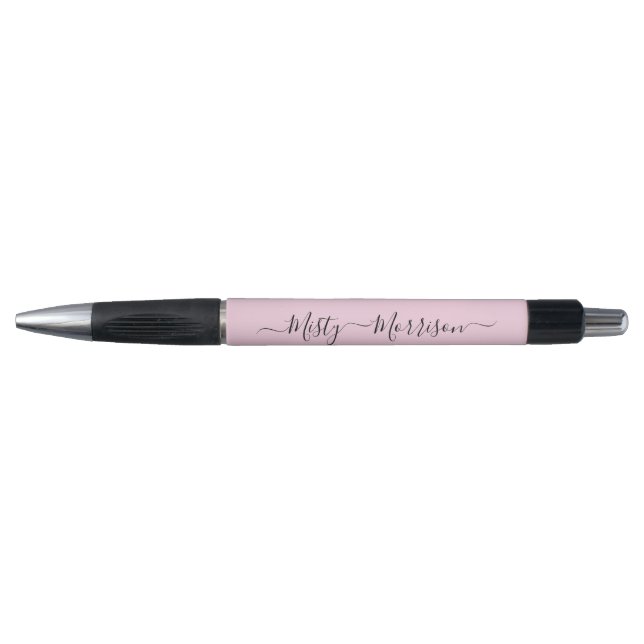 Feminine Minimalist Modern Pink Script Custom Name Pen (Front)