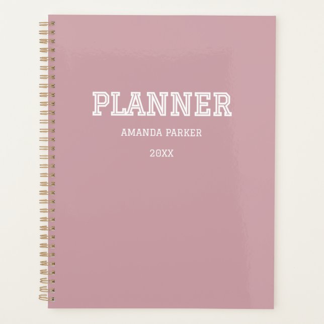 Feminine Modern Preppy Personalized Blush Pink Planner (Front)
