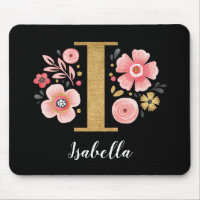 Feminine Monogram Initial Pink Black Letter I