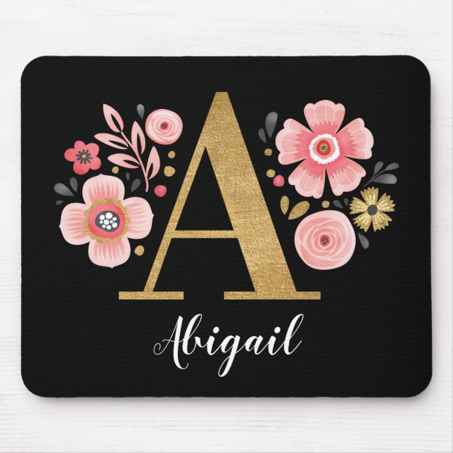 Feminine Monogram Initial Pink Gold Letter A Mouse Pad (Front)