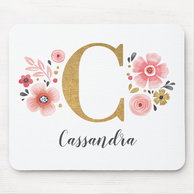 Feminine Monogram Initial Pink Gold Letter C Mouse Pad (Front)