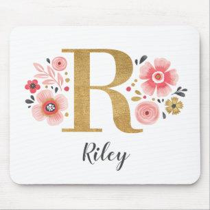 Feminine Monogram Initial Pink Gold Letter R Mouse Pad