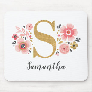 Feminine Monogram Initial Pink Gold Letter S Mouse Pad