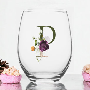 Feminine Monogram Initial The Letter P Stemless Wine Glass
