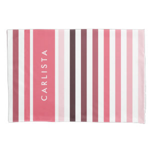 Feminine Name With Wide Stripes in Coral Pink Pillowcase