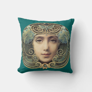 Feminine Nouveau Vintage Beauty Throw Pillow