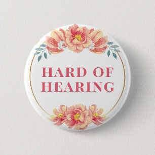 Feminine Orange Rose Floral Hard of Hearing 2 Inch Round Button