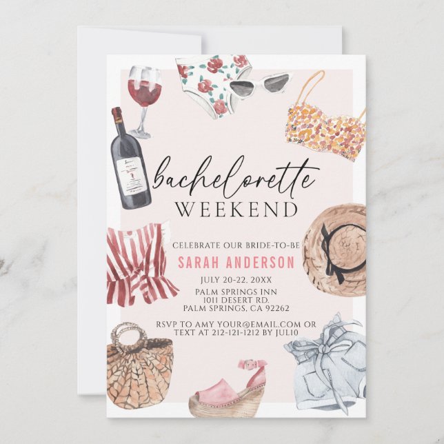 Feminine Outfit Bachelorette Weekend Itinerary Invitation (Front)