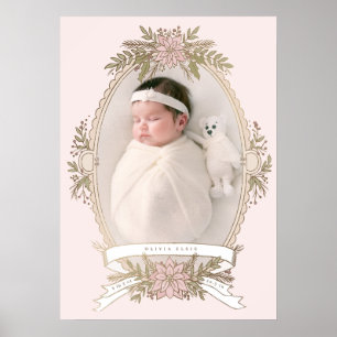 Feminine oval frame ribbon and holiday greenery  poster