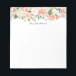 Feminine Peach Floral Pattern with Your Name Notepad<br><div class="desc">A band of lovely watercolor florals spans the top border of this feminine notepad design. Colours include peach, pink and off-white with mixed leaves and greenery scattered throughout. Insert your name or other desired text in place of the sample text shown if you wish to personalize this notepad. You can...</div>