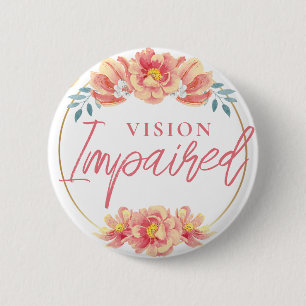 Feminine Peach Rose Floral Script Vision Impared 2 Inch Round Button