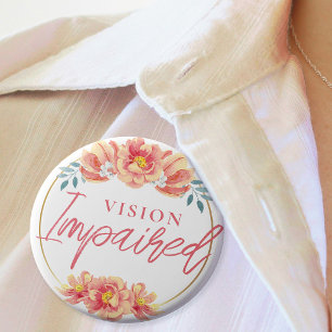 Feminine Peach Rose Floral Script Vision Impared 2 Inch Round Button