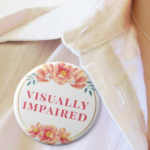 Feminine Peach Rose Floral Visually Impaired 2 Inch Round Button