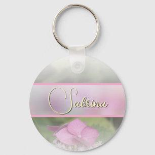 feminine personalized name Joie Fleur rose vert Keychain