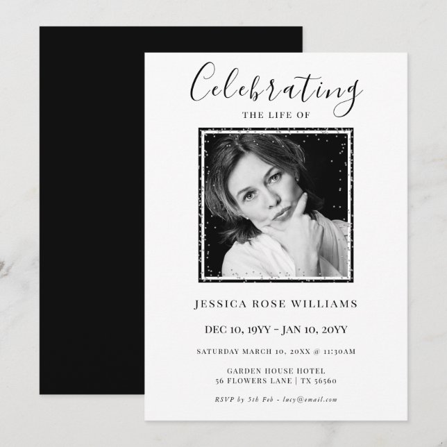 Feminine Photo "Celebrating The Life Of"  Invitation (Front/Back)