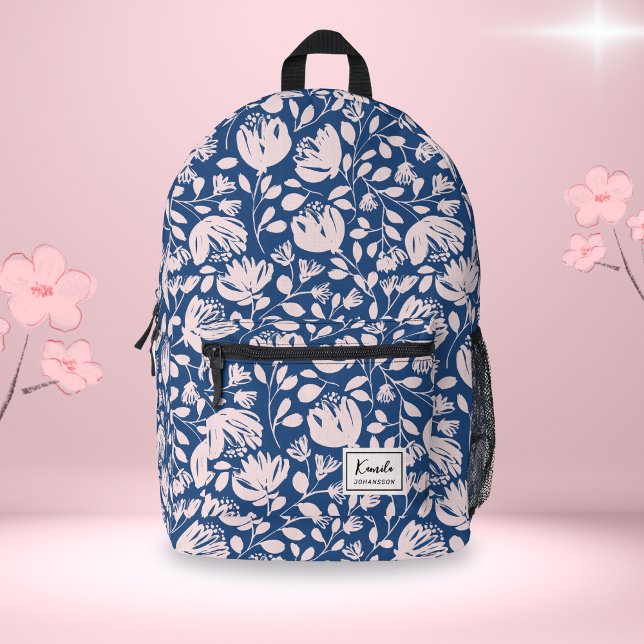 Feminine Pink Abstract Floral Custom Script Name Printed Backpack (Creator Uploaded)