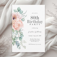 Feminine Pink and Beige Floral 80th Birthday Party
