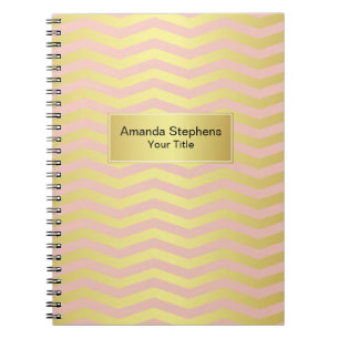 Feminine Pink and Gold Chevron Stripes Pattern Notebook