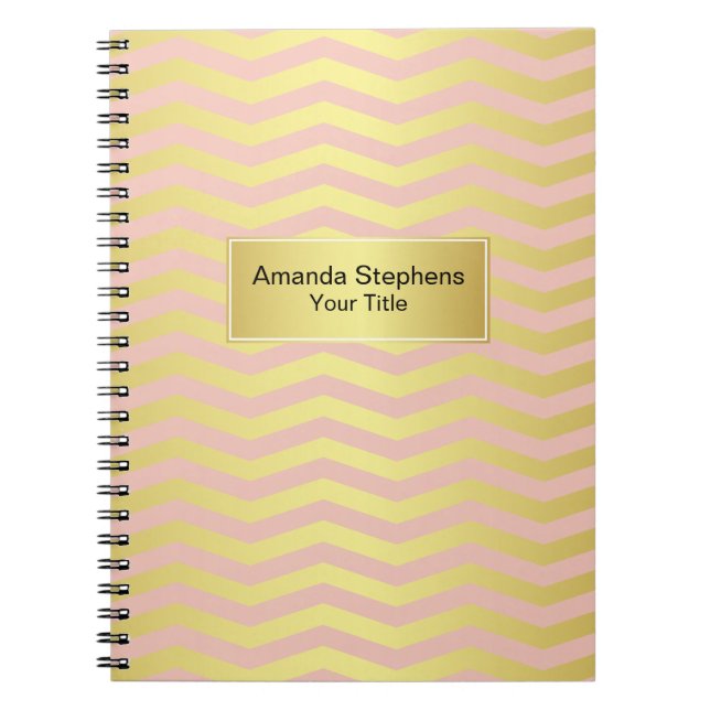Feminine Pink and Gold Chevron Stripes Pattern Notebook (Front)